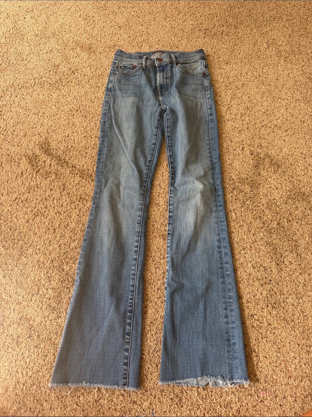 MOTHER Light Blue Bootcut Jeans with Raw Hem